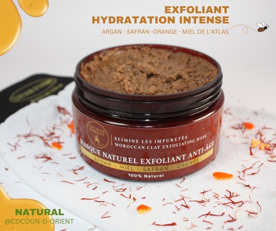 Masque naturel exfoliant Cocoon d’Orient à l’argan, safran, miel et curcuma pour pieds secs