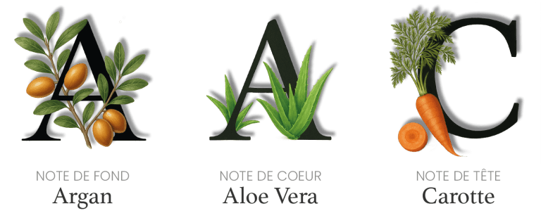 Signature olfactive du soin corps argan bio – Argan, Aloe Vera, Carotte.