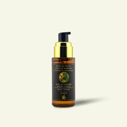 Sérum visage anti-rides peau mature naturel Duo Lift Intense Cocoon d’Orient – huile d’argan bio et pépins de figue de barbarie pour peau mature, soin éclat et raffermissant