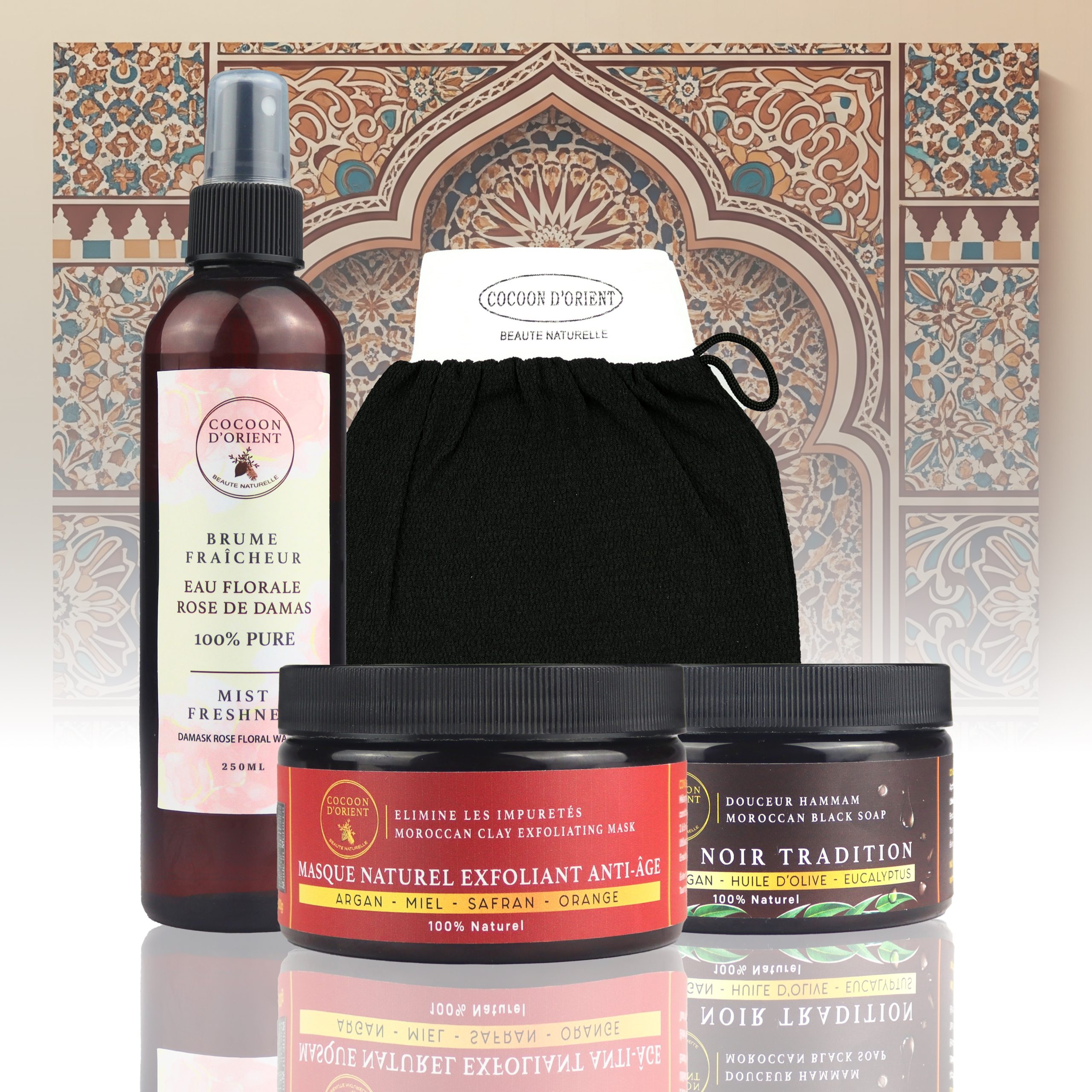 Pack Hammam Oriental Cocoon d’Orient – Soins Naturels à l’Argan Bio, Ghassoul, Eucalyptus et Rose de Damas