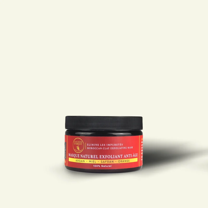 Masque exfoliant anti-âge à l’huile d’argan bio, safran, orange et miel – soin naturel pour peau éclatante et lissée